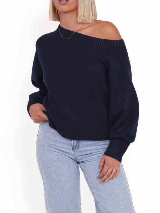 Nwt Petal & Pup Navy Off Shoulder Sweater